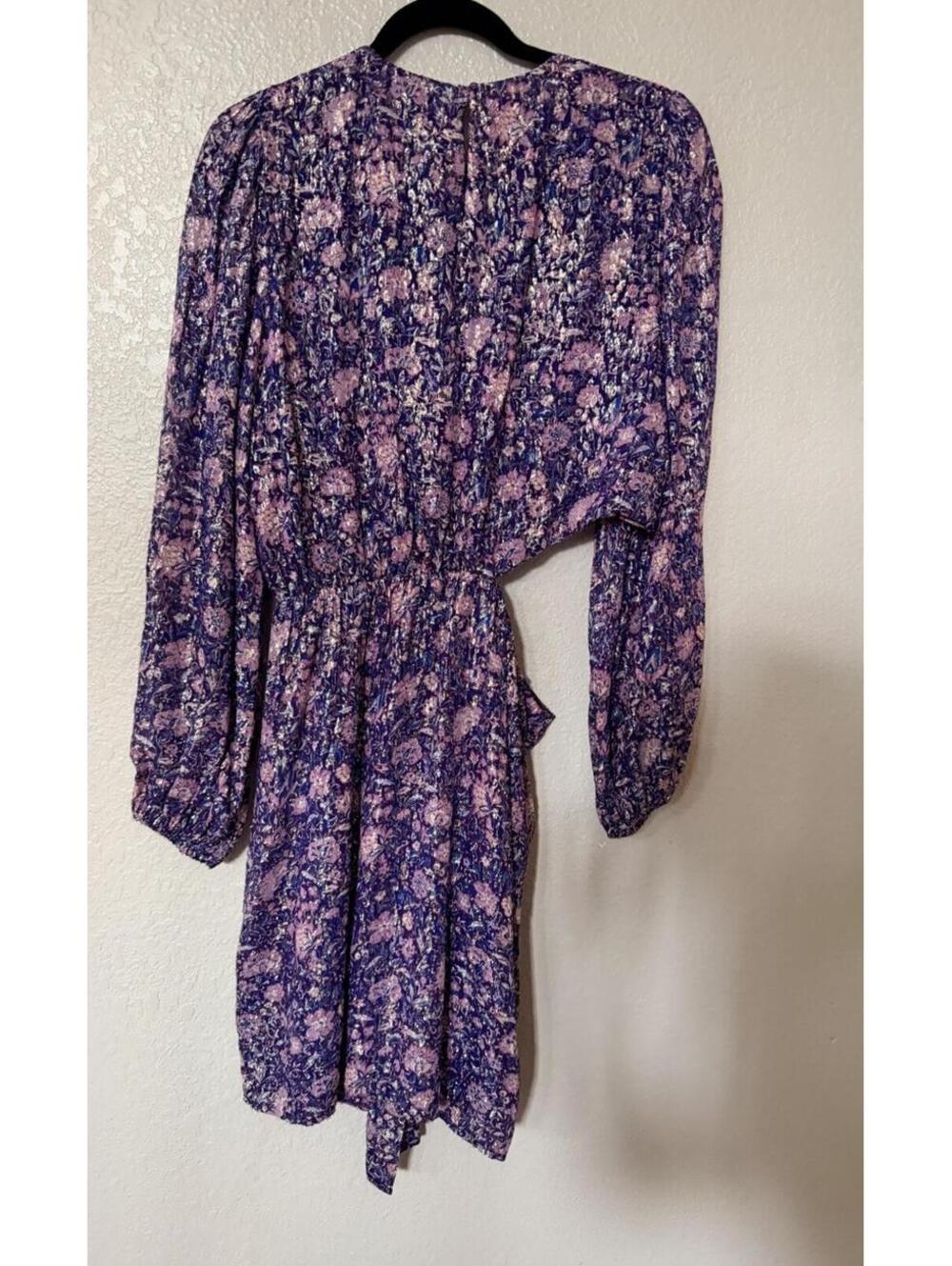 New Maje Metallic Printed Viscose Dress In Purple Size 42/ XL $535 - Picture 8 of 13